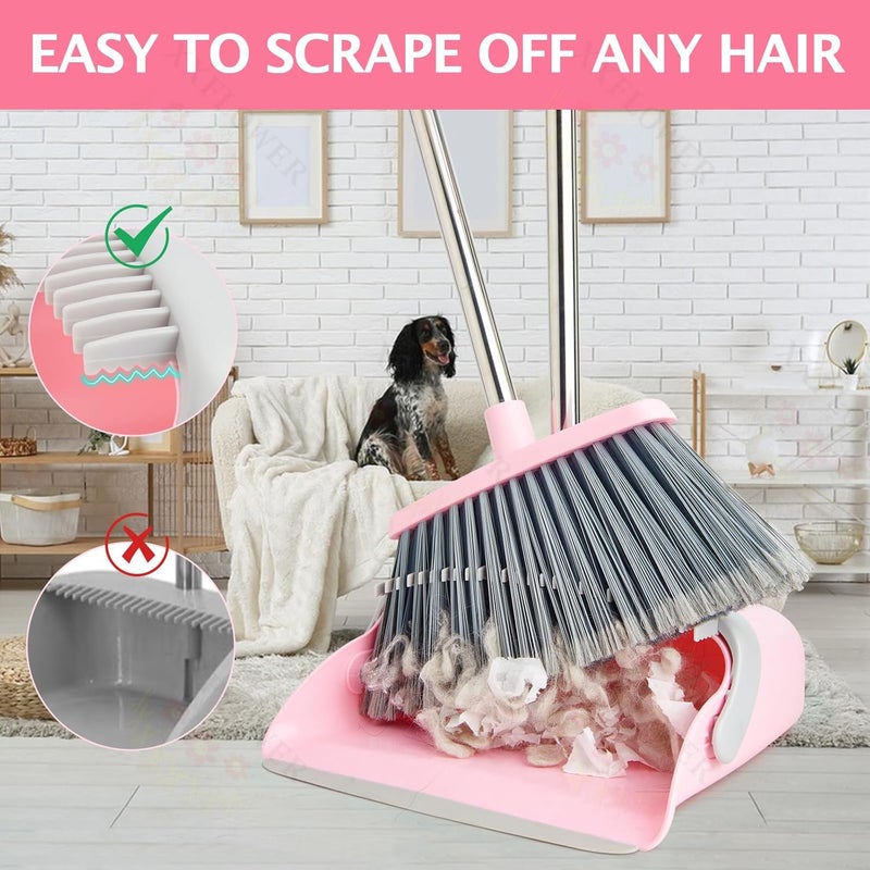 XXFLOWER Broom and Dustpan Set, Dustpans with Broom Combo for Home, Heavy Dust Broom and Dustpan Combo, Long Handle Dust Pan and Broom Set for Kitchen, Office, Pet Hair(Gray Pink) - Image 4